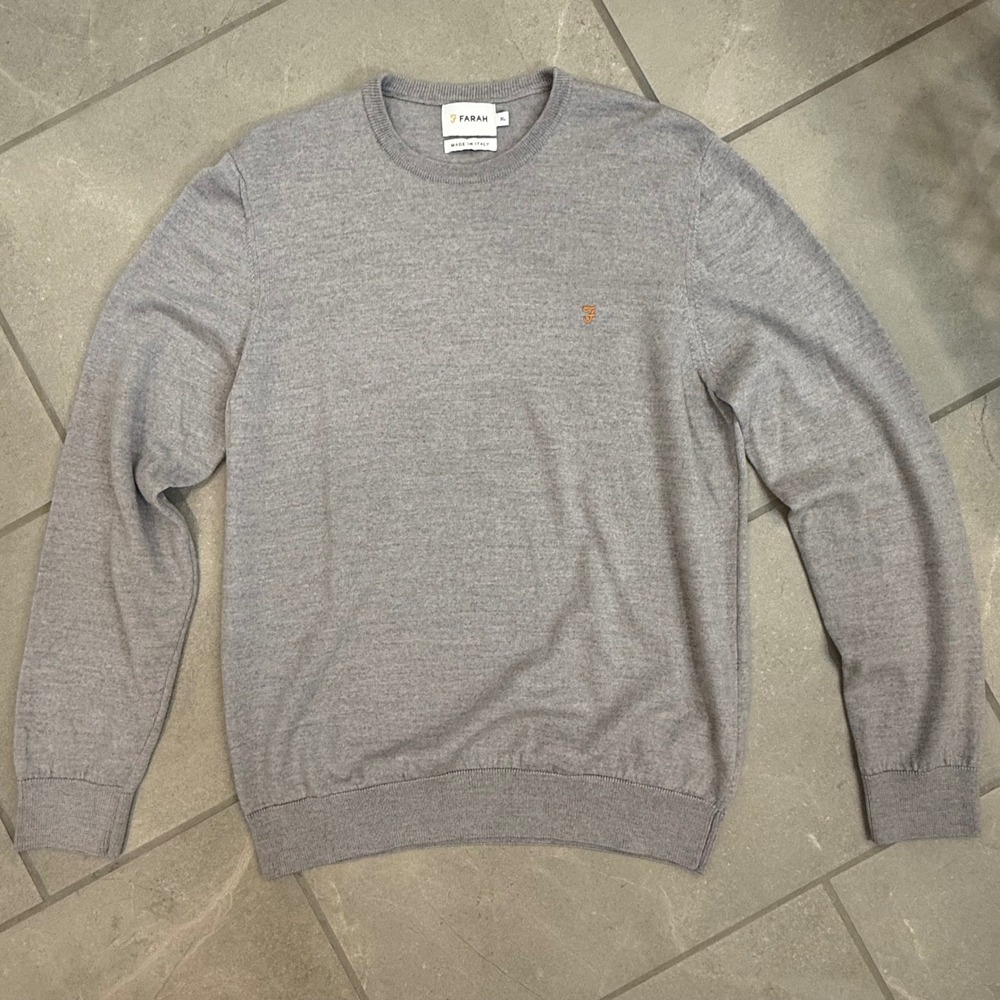 Farah Merino Wool Crew Neck Jumper Sweater Grey Mens XL Made in Italy